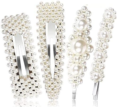 Pearls Hair Clips for Women Lady Girls,4pcs Artificial Pearl Hair Barrettes Bobby Pins Decorative Wedding Bridal Party Hair Headwear Barrette Styling Accessories for Birthday Valentines Day Gifts