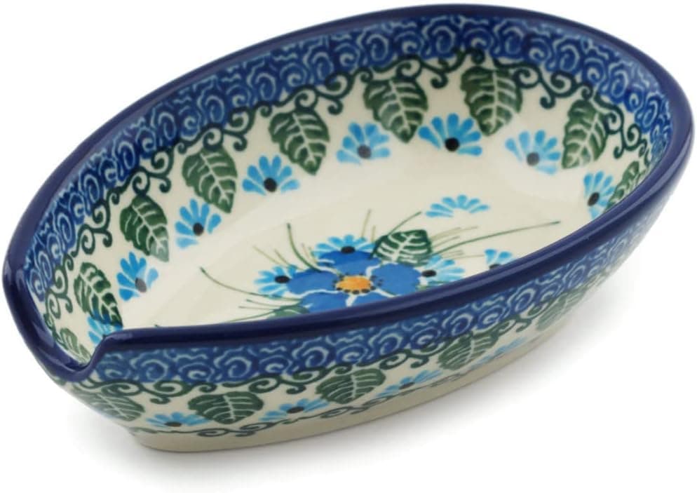 Polish Pottery Spoon Rest 5-inch Forget Me Not made by Ceramika Artystyczna