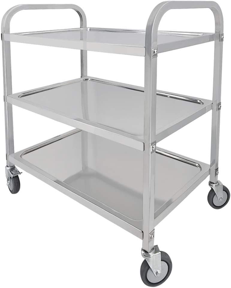 TAIMIKO Utility Cart, Stainless Steel 3-Shelf Kitchen Trolley for Restaurant Catering Kitchen Up to 300 lbs Capacity, Stainless Steel Carts Four Sizes for Your Choose (L37.4W19.7H37.4'') …