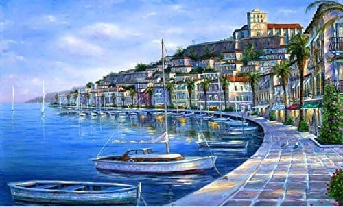 ES Art DIY PBN-Paint by Number Blue Port 16X20 inches Frameless.