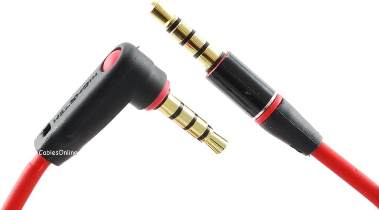 CablesOnline 46in 3.5mm (1/8") 4 Pole, 3 Ring TRRS Right Angle Male to Male Cable (AV-1404R)