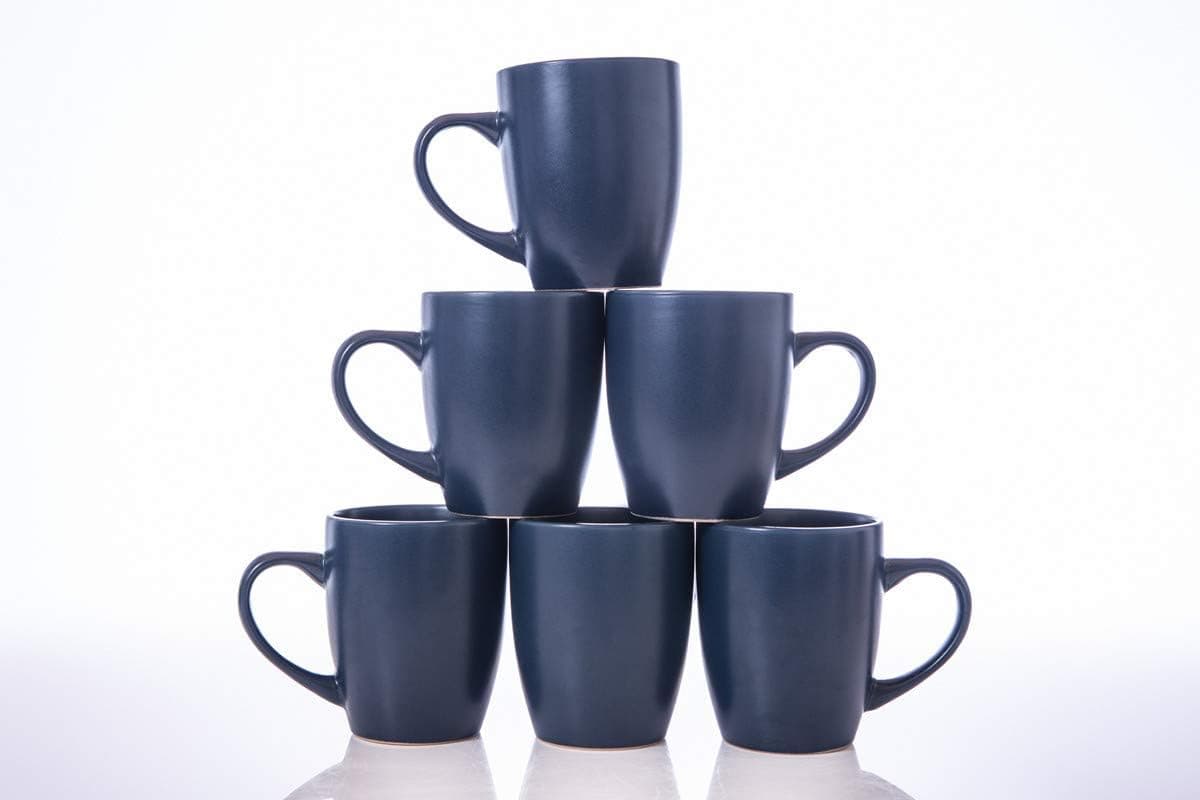 Coffee Mugs Set of 6-12 oz Large Handle Ceramic Cup for Coffee,Cocoa, Tea, Women, Men - New Porcelain（Blue) 14