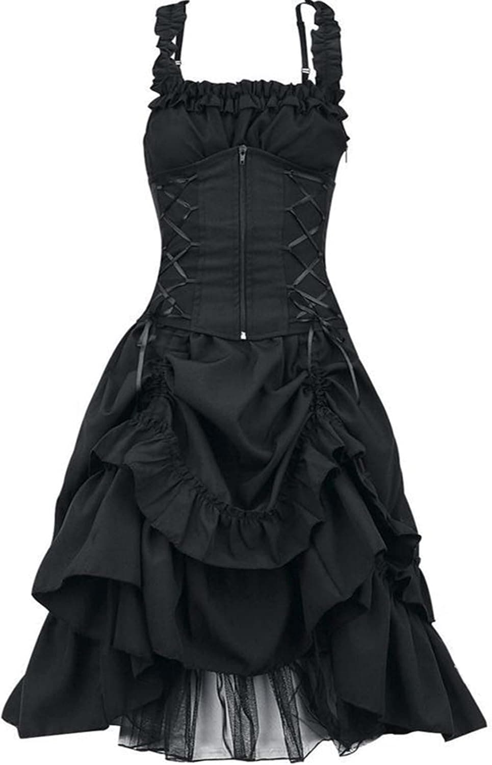 MeikoHome Gothic Dress for Women Retro Steampunk Corset Dress Irregular Aesthetic Dress Spaghetti Strap Drawstring Dark Dress