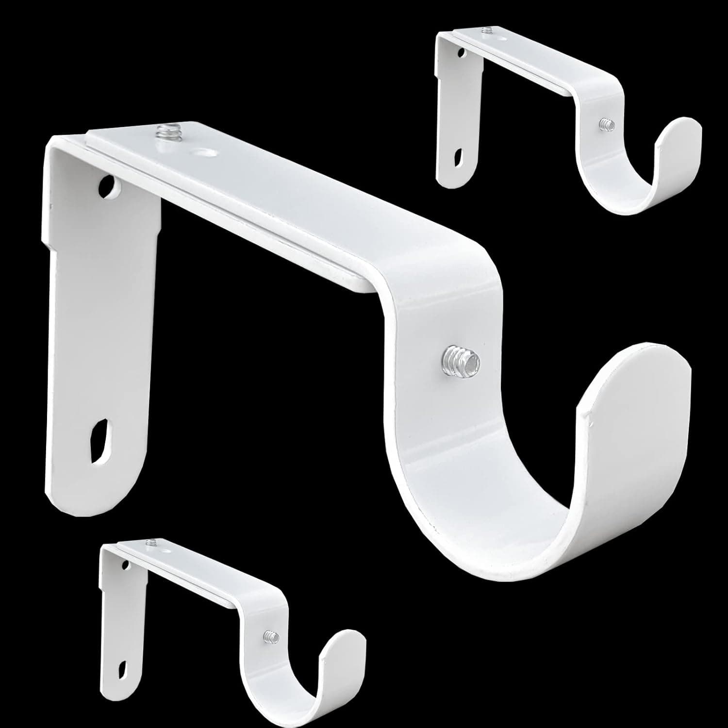 Kowibcl Adjustable Curtain Rod Brackets,Fits up to 1 inch, 1-1/8 inch and 1-1/4 inch Rods,Extendable Heavy Duty Curtain Rod Holder for Wall, Set of 3, White