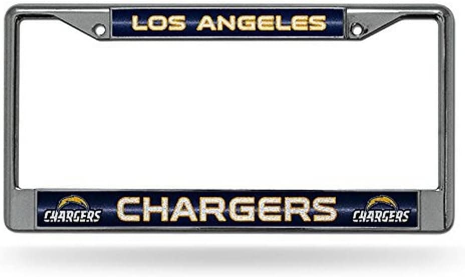 NFL Los Angeles Chargers Bling Chrome License Plate Frame with Glitter Accent