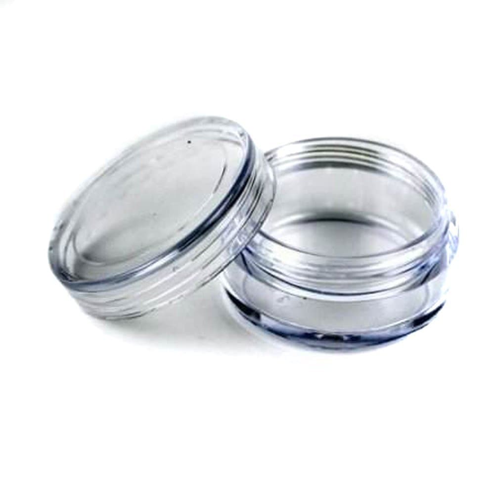 Evalley 50 Pack New 5 Gram 1 1/4" inch X Height: 3/4 inch Size Empty Clear Plastic Cosmetic Containers Pot Jars Eyeshadow Container Lot Eye Shadow Holder , Jars for Sampling of Eyeshadows Creams, Lip Balm Lotions and Cosmetics , As Valentine's Day Gift