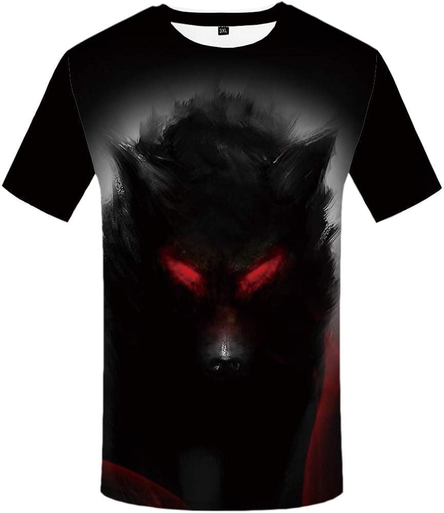 KYKU Men's Wolf Shirt Shadow Red Eye Warrior T-Shirt (X-Large,Shadow Wolf)