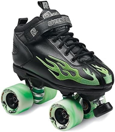 Sure-Grip Rock Flame Skate Package Black with Green Flame sz Mens 8 / Ladies 9