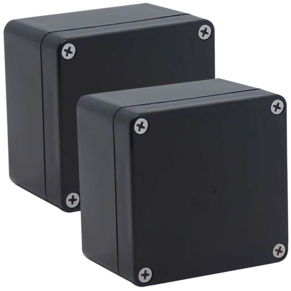 Raculety 2 Pack Project Box IP65 Waterproof Junction Box ABS Plastic Black Electrical Boxes DIY Electronic Project Case Power Enclosure 3.27"x3.19"x2.2"(83x81x56mm))