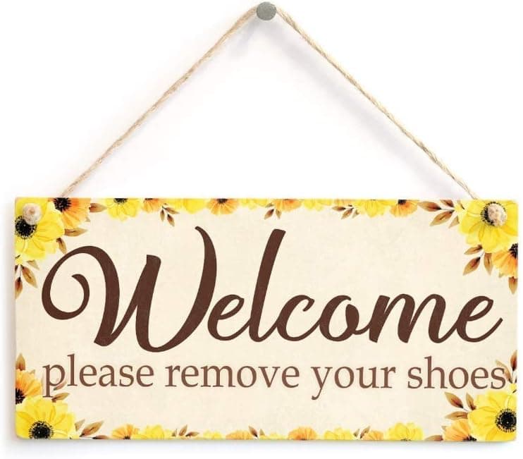 Nawilbi Welcome Please Remove Your Shoes - Cute Welcome Sign - Vintage Door Sign Plaque 10"x5"