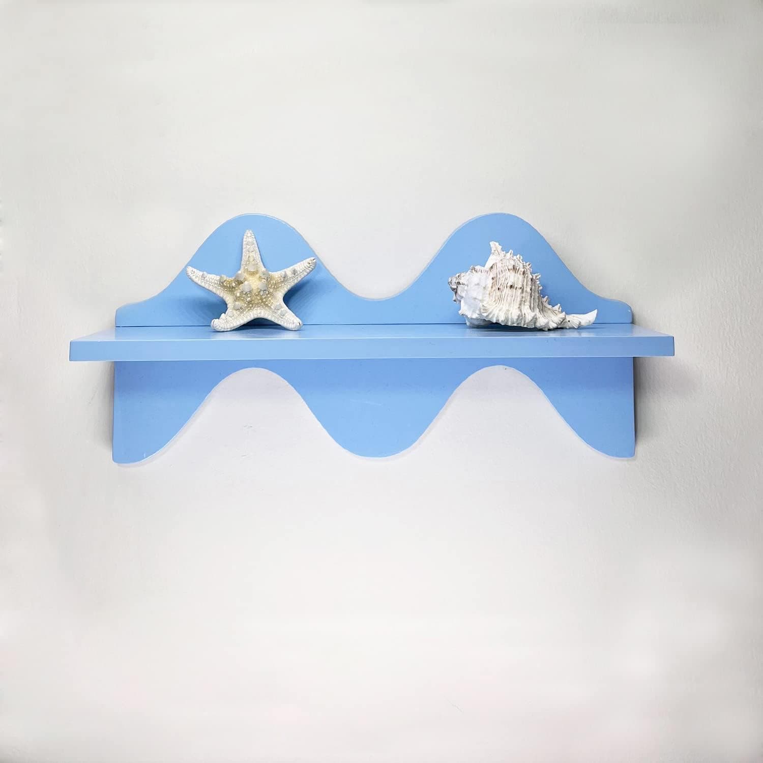 Small Floating Shelves for Wall Decor Cute Wavy Blue Shelf Decorative Shelves Display Wood for Bedroom Bathroom Living Room Funky Aesthetic Maximalist Danish Pastel Preppy Nautical Beach Room Decor