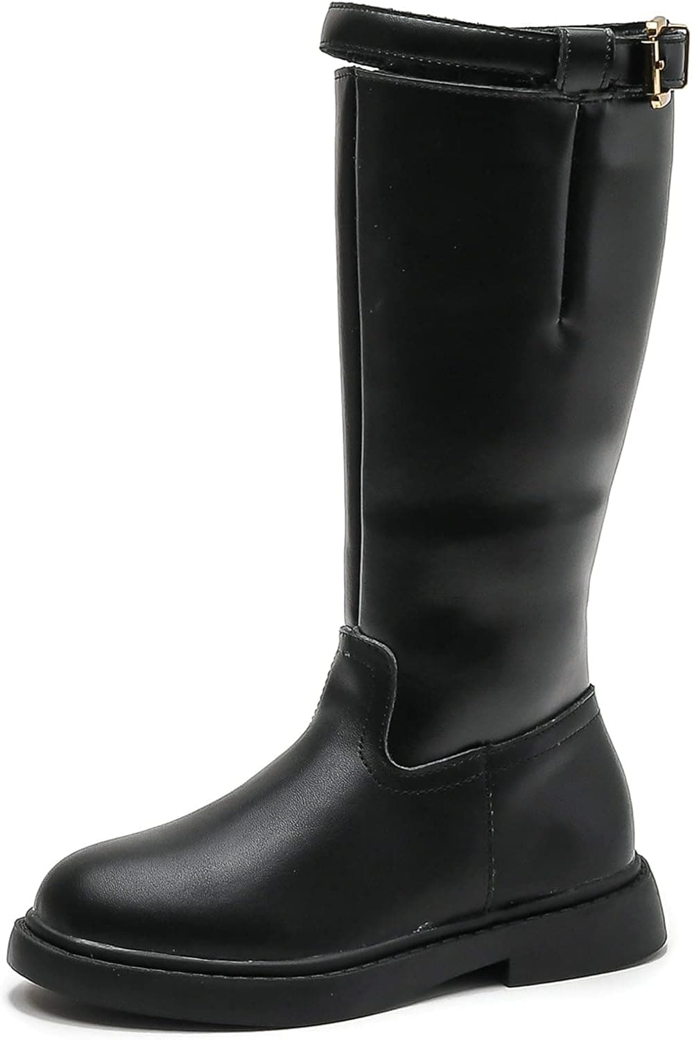 DADAWEN Girls Waterproof Leather Buckle Zipper Knee High Winter Fashion Riding Boots (Toddler/Little Kid/Big Kid)