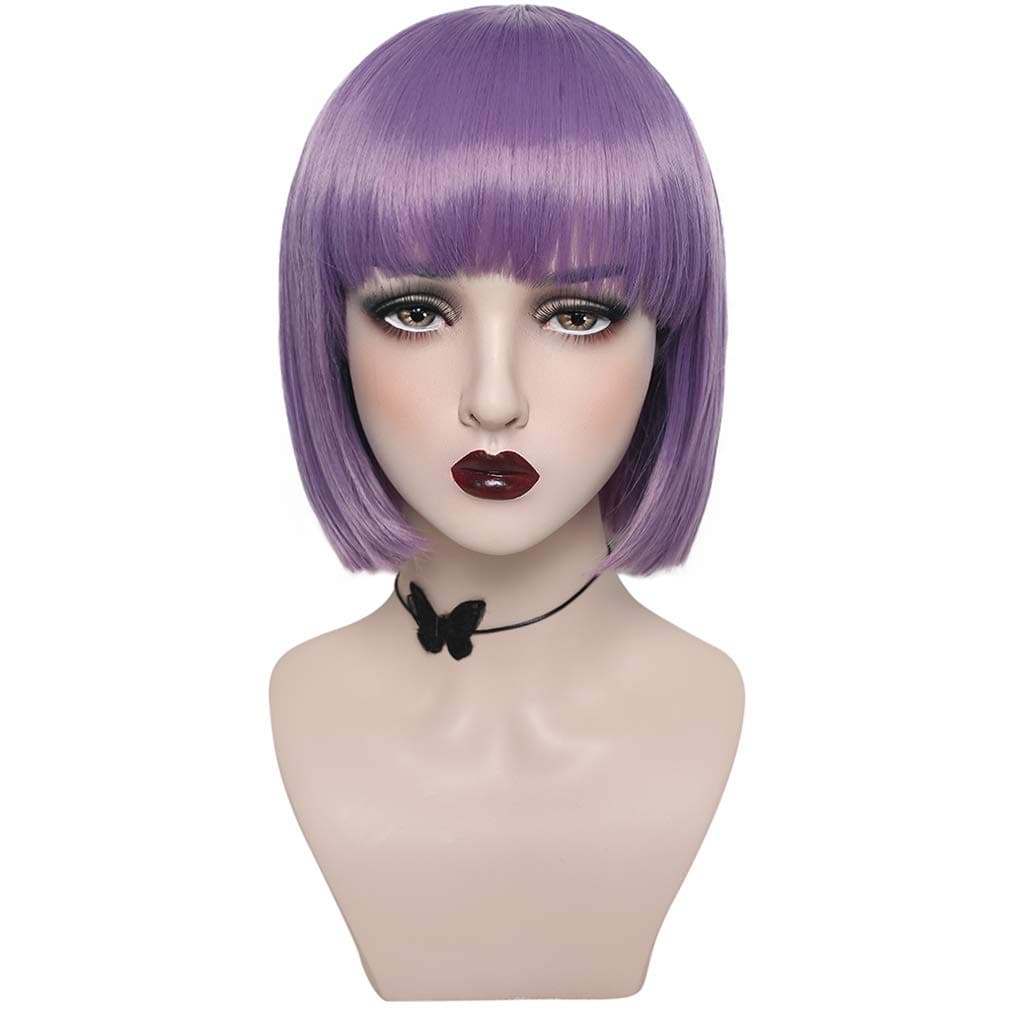 YOGFIT Women's 12" Short Straight Bob Wig With Bangs Chin-Length Light Purple Wig for Daily Use Halloween Costume Party Cosplay