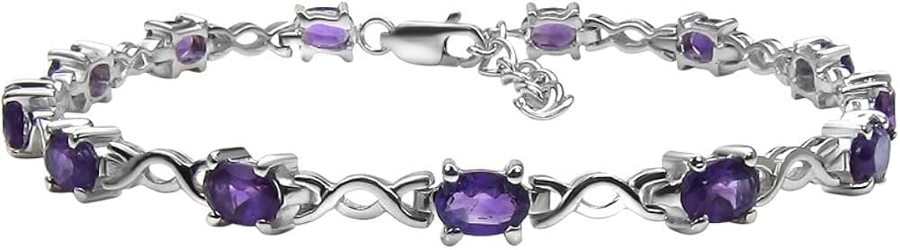 Women's Bracelet 7.5" 925 Sterling Silver Genuine Gemstone: Amethyst