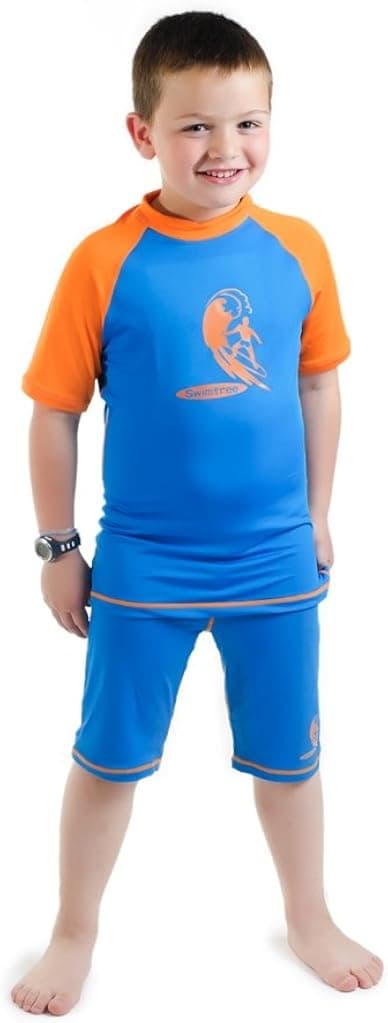 Boys size 6 Blue/orange Sun UV Protective Rash guard Swimsuit swim shirt & pants SPF+50 Swim Suit for Kids Age 6 Years Old
