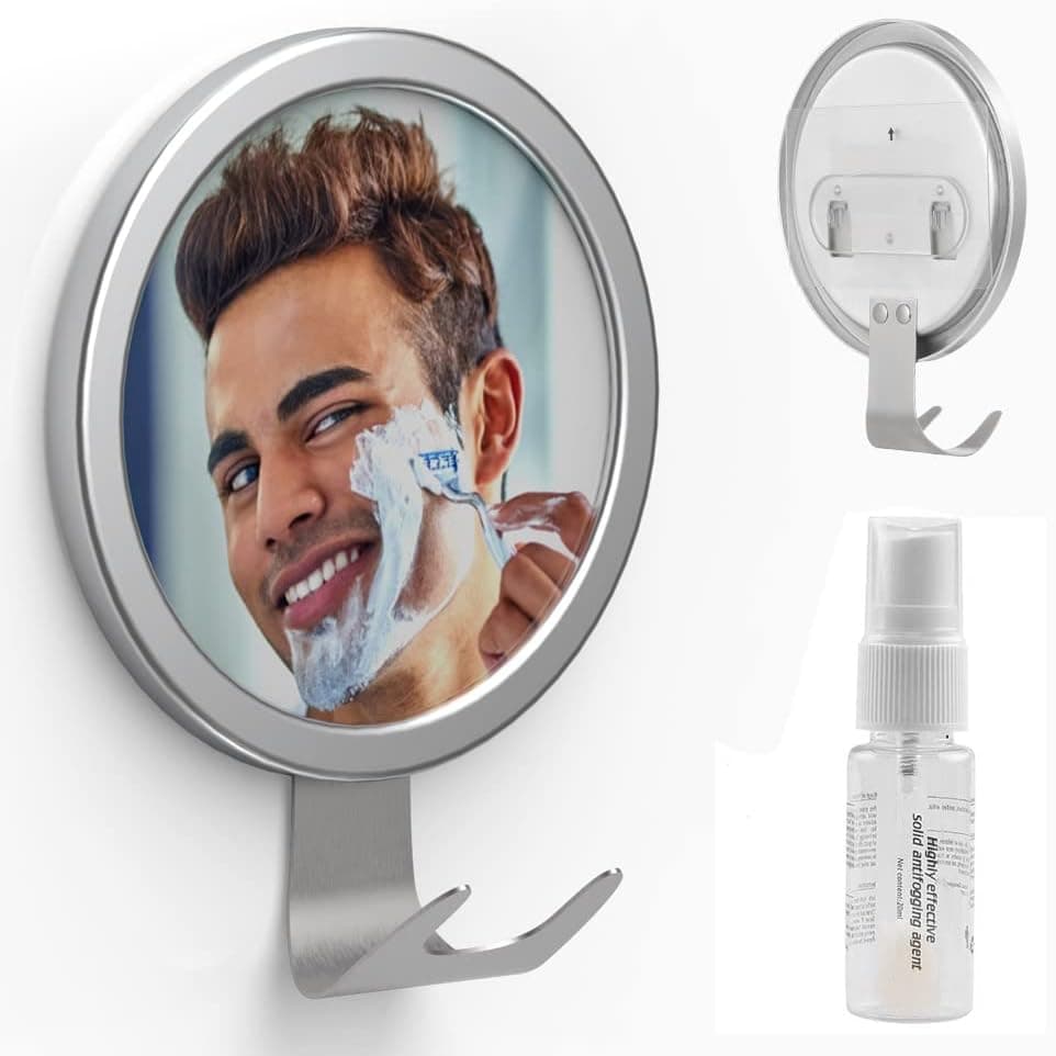 Elegear Shower Mirror Fogless, Upgrade Anti-Fog Round Shave Mirror with Razor Holder, No Fog Bathroom Makeup Mirror for Men/Women with Strong Adhesive, Shatterproof