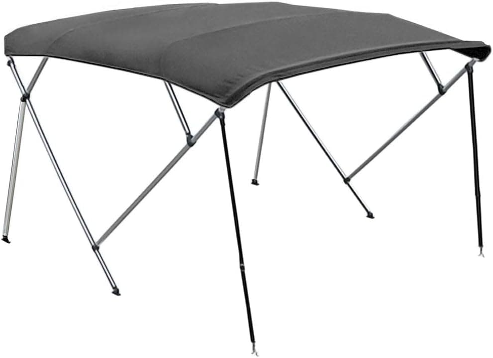 North East Harbor 4 Bow Boat Bimini Top Cover Gray With Rear Support Poles and Zippered Boot Fits 54"-60" Width Beam V-Hull Fishing Ski Boat Runabout Pro Bass
