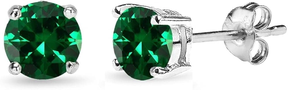 Earrings for Women Sterling Silver Trendy Round-Cut Synthetic Green Quartz Solitaire Studs for Men Girls Teens Bridesmaids Prom Gift