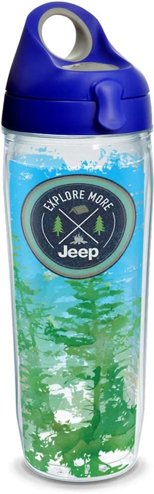 Tervis Jeep Brand-Explore More Insulated Tumbler with Wrap and Blue with Gray Lid, 24oz Water Bottle, Clear