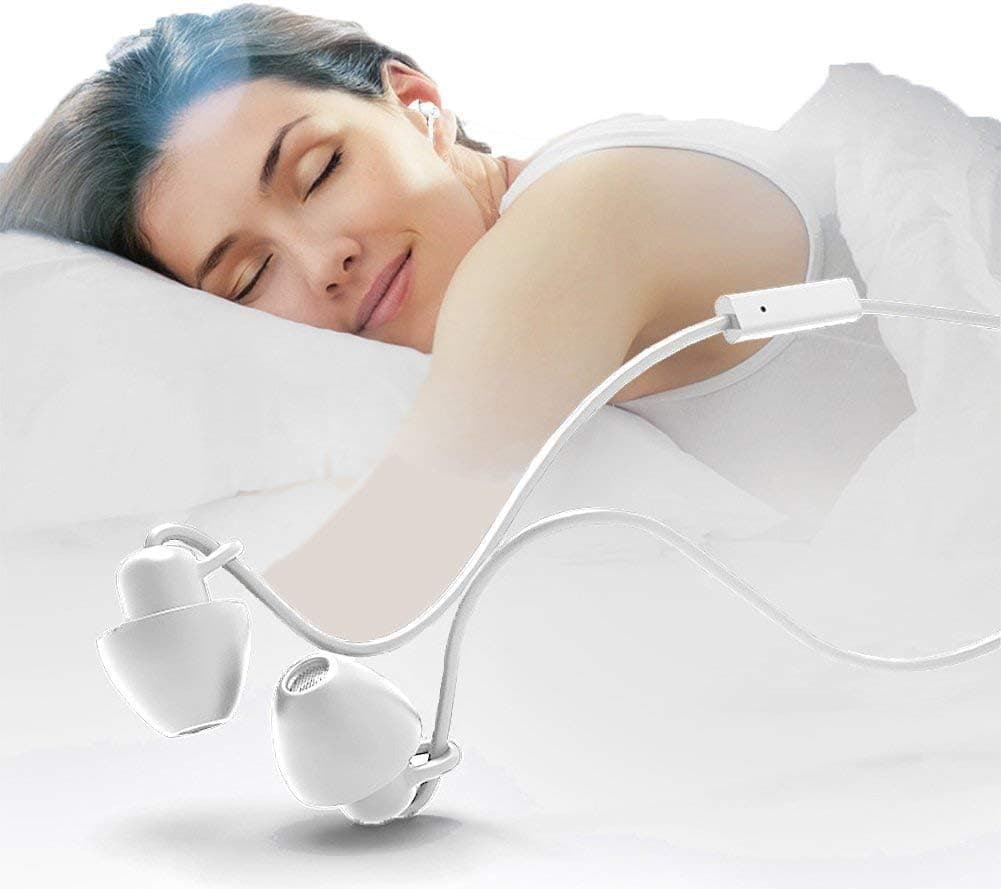 Sleep Headphones, Ultra Soft Comfortable Silicone Earbuds, Noise Cancelling Earphones with Line-in Mic for Most iOS, Android and PC Devices (White)