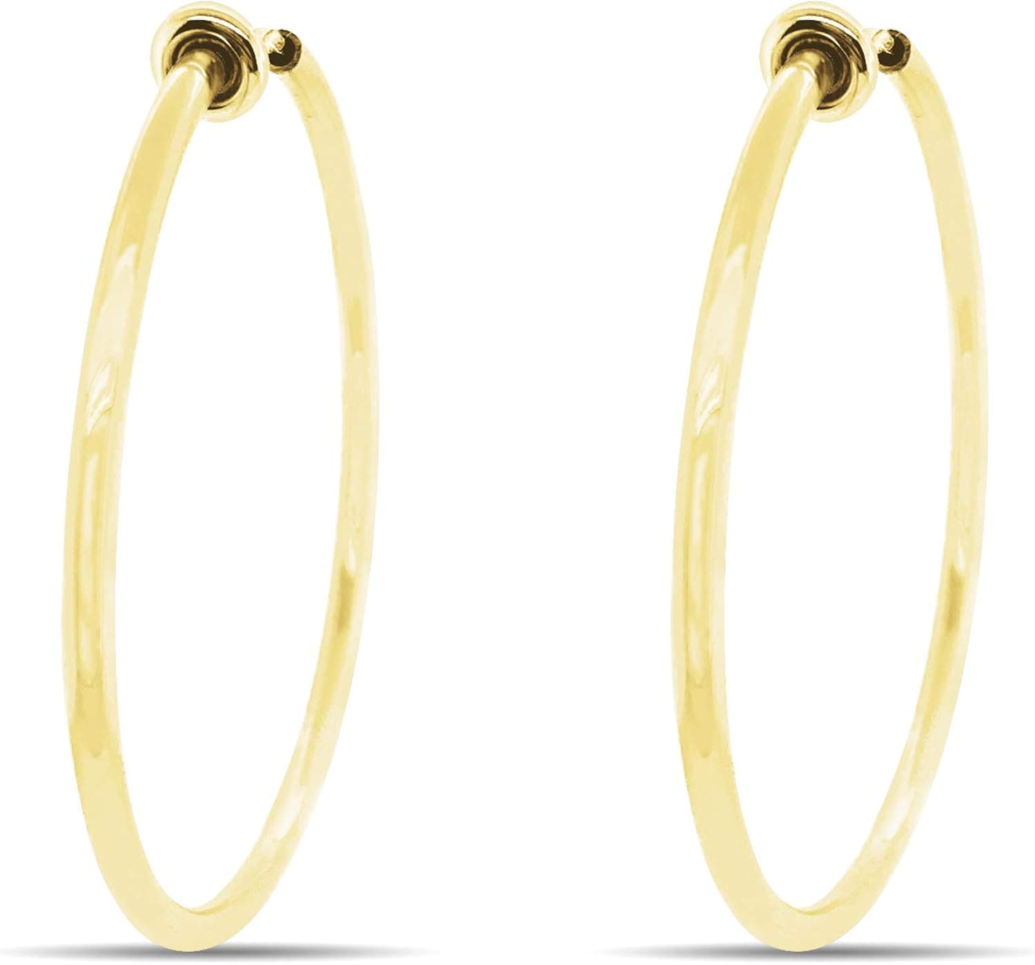 Aloha Earrings - Clip On Hoop Earrings for Women - Silver and Gold-Tone Brass Spring Hoops for Non-Pierced Ears