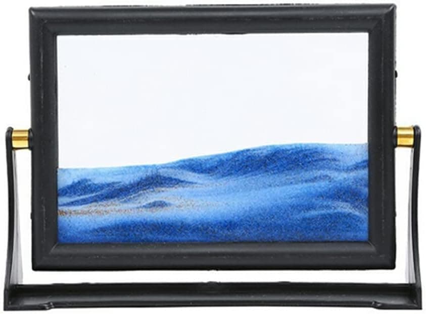 XIZHI 7" Moving Sand Art Picture Sand Art Liquid Motion Square Glass 3D Sand Art Relaxing Toy Desktop Art Bookshelves Home Office Christmas Decoration (Blue)
