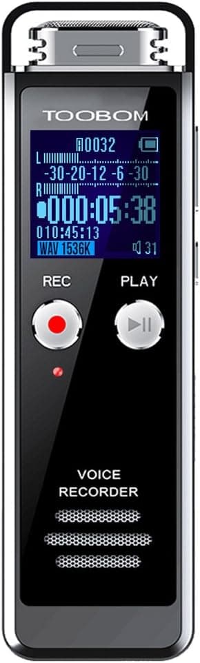 TOOBOM 8GB Digital Voice Recorder for Lectures - R75 Voice Activated Recorder with Playback 1536KPBS Audio Recording Device Password Protection Mini Tape Recorder, Auto Record, SD Card Slot