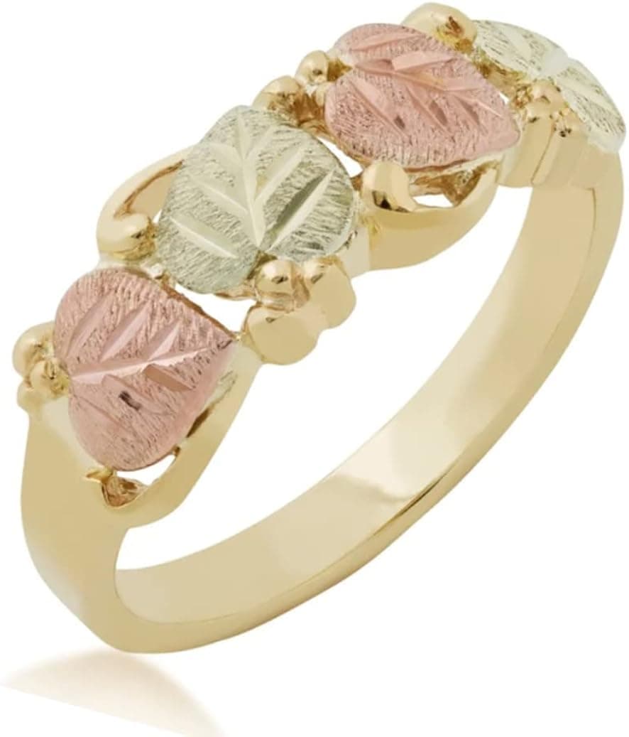 Tri-Color Grape Leaf Band, 10k Yellow Gold, 12k Green and Rose Gold Black Hills Gold Motif