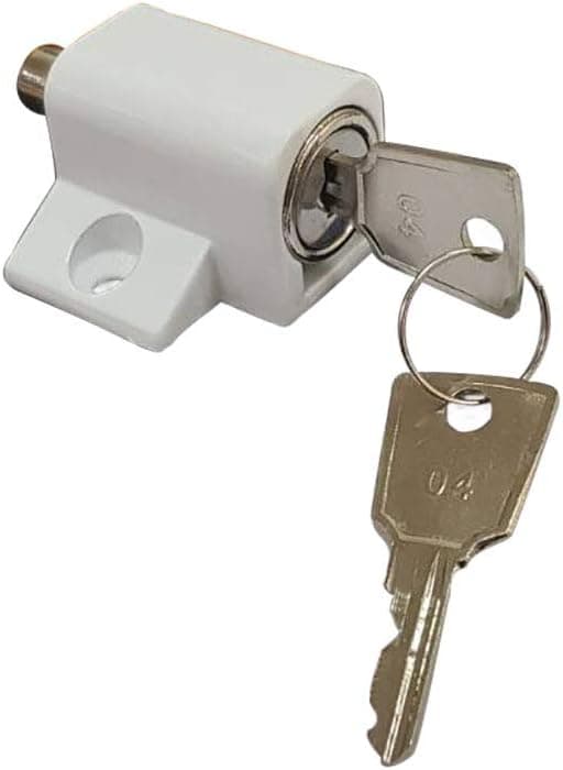 QCAA Keyed Patio Door Lock, Push in, Die Cast Construction Case, White Coated, 2 Pack, Made in Taiwan