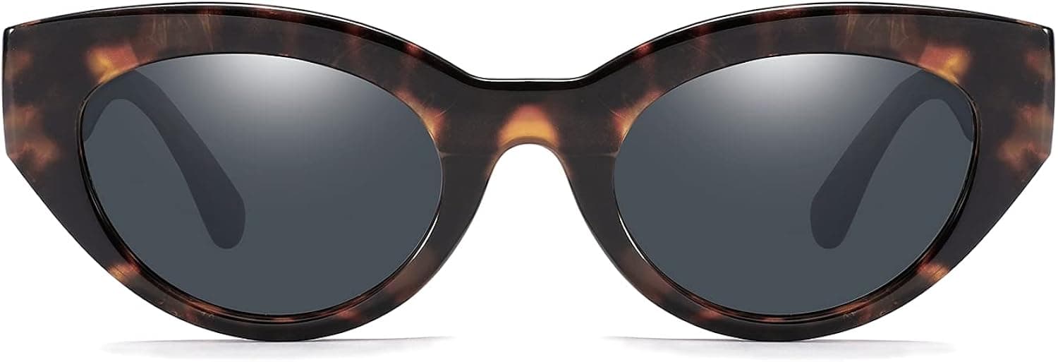 RESVIO Cat Eye Sunglasses Women Trendy Narrow Vintage Polarized Shade UV400 Protection Thick Frame