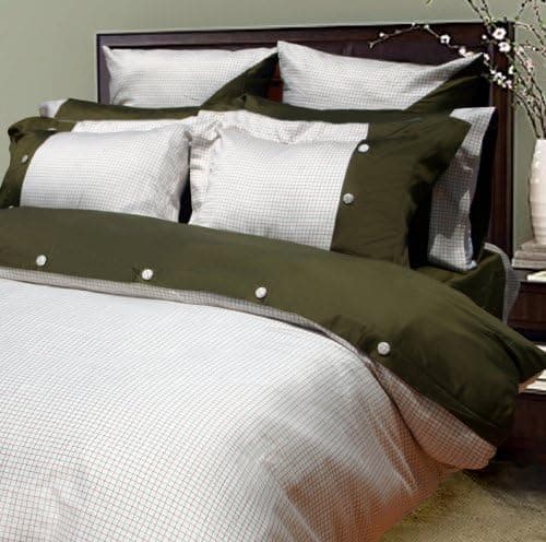 LinensBargains HN Collection Windowpane 500 Thread Count Cotton Sateen Duvet Cover Set Queen Dark Green