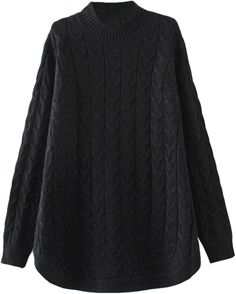Minibee Women's Long Sleeve Sweater Mock Turtleneck Pullover Tops Ribbed Cable Knit Jumper