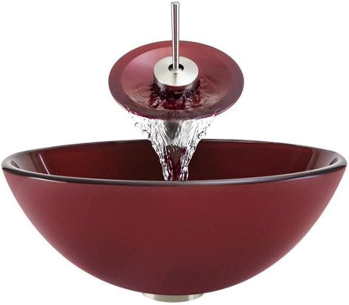 Aurora Sinks A31-BN-V Bathroom Ensemble with Pop Up Drain, Hand Painted Glass Vessel, Sink, Ring and Waterfall Faucet, Brushed Nickel