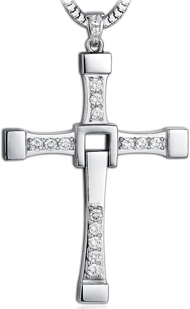 Tanboo Fast & Furious Dominic Toretto's Cross Necklace,Titanium Steel Cross Necklace for Men,The Fast and the Furious Necklace,with Annagle Lord of the Rings Necklace