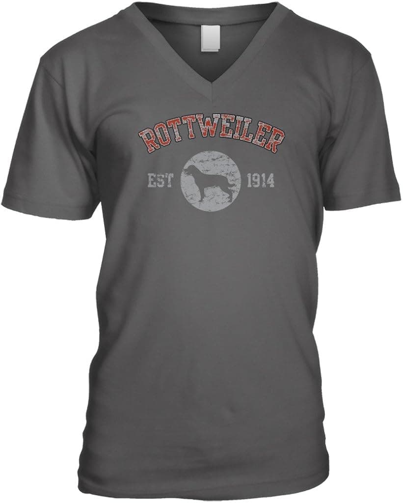 Blittzen Mens V-neck T-shirt Rottweiler Est 1914, XL, Charcoal