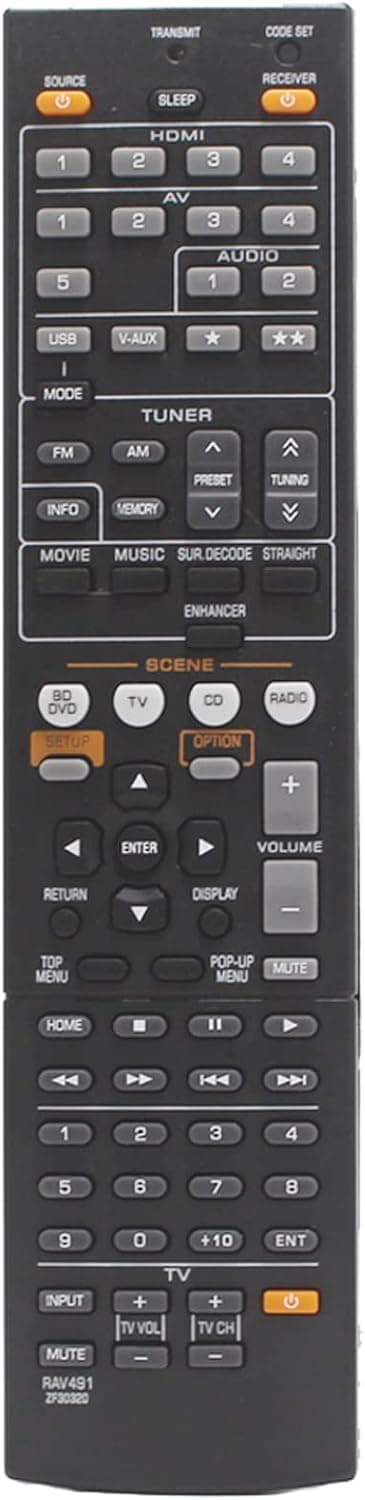 Replacement Remote Control for Yamaha RAV463 ZA113500 RAV491 ZF303200 RX-V373 HTR-3066 HTR-3066BL RX-V373BL RX-V375 RX-V375BL YHT-399U AV A/V Audio Video Receiver