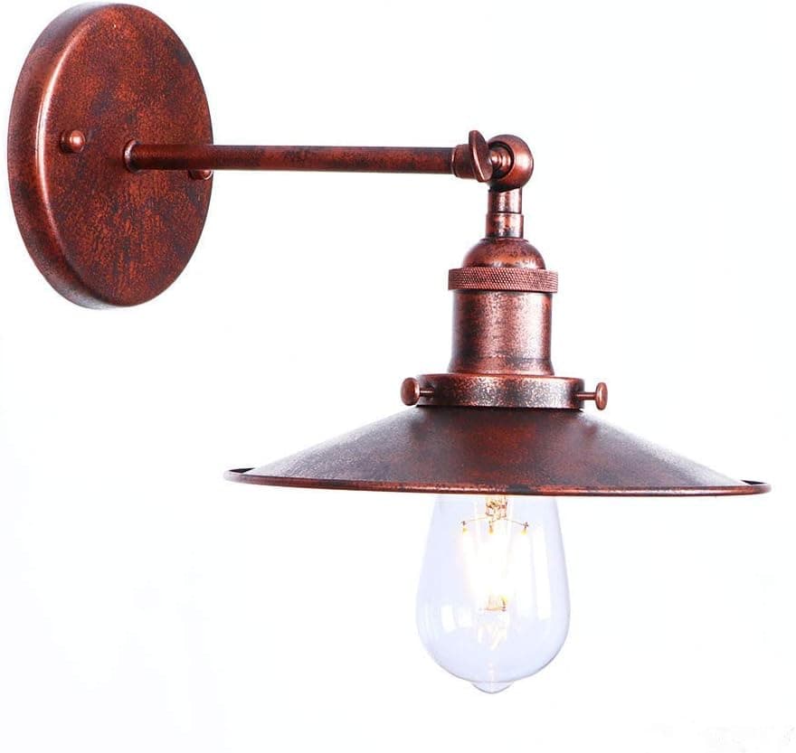 1-Light Adjustable Angle Rust Retro Wall Sconce Light, Rustic Industrial Canopy Swing Arm Gooseneck Barn Wall Light Fixture.