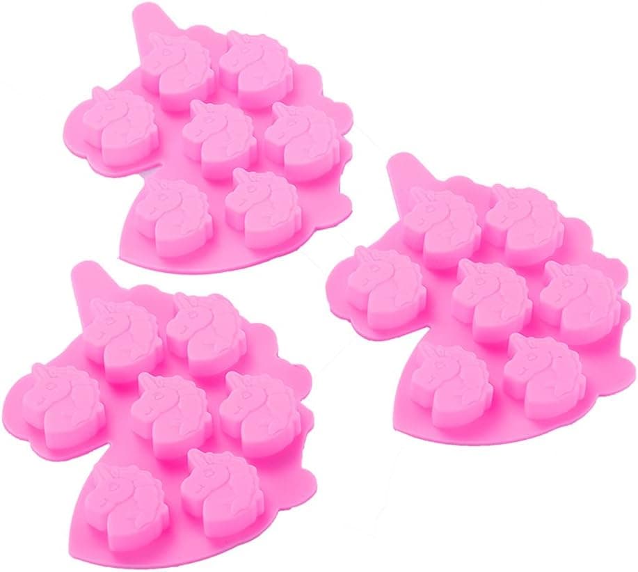 Vpqnee 3 Pack Medium Size 7 Cavities Unicorn Silicone Chocolate Mold for Making Unicorn Shape Gummy, Candy, Chocolate, Ice Cube, Jelly, Mousse, Small Cake