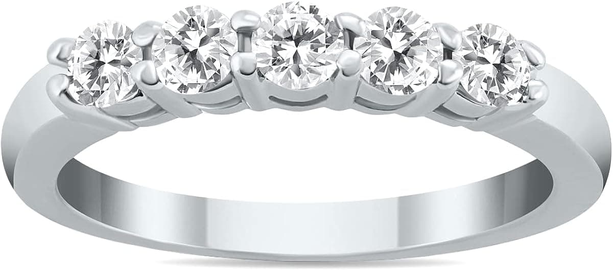 AGS Certified 1/2 Carat TW Five Stone Diamond Wedding Band in 10K White Gold