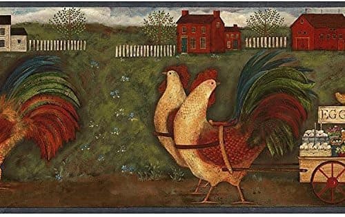 Blue Country Roosters Wallpaper Border