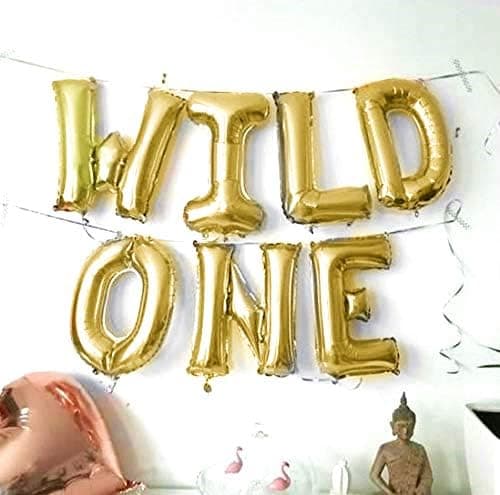 16 INCH Wild ONE Kids First Birthday Gold Balloons, Baby Girl Boy 1st Bday Party Supplies (Gold)