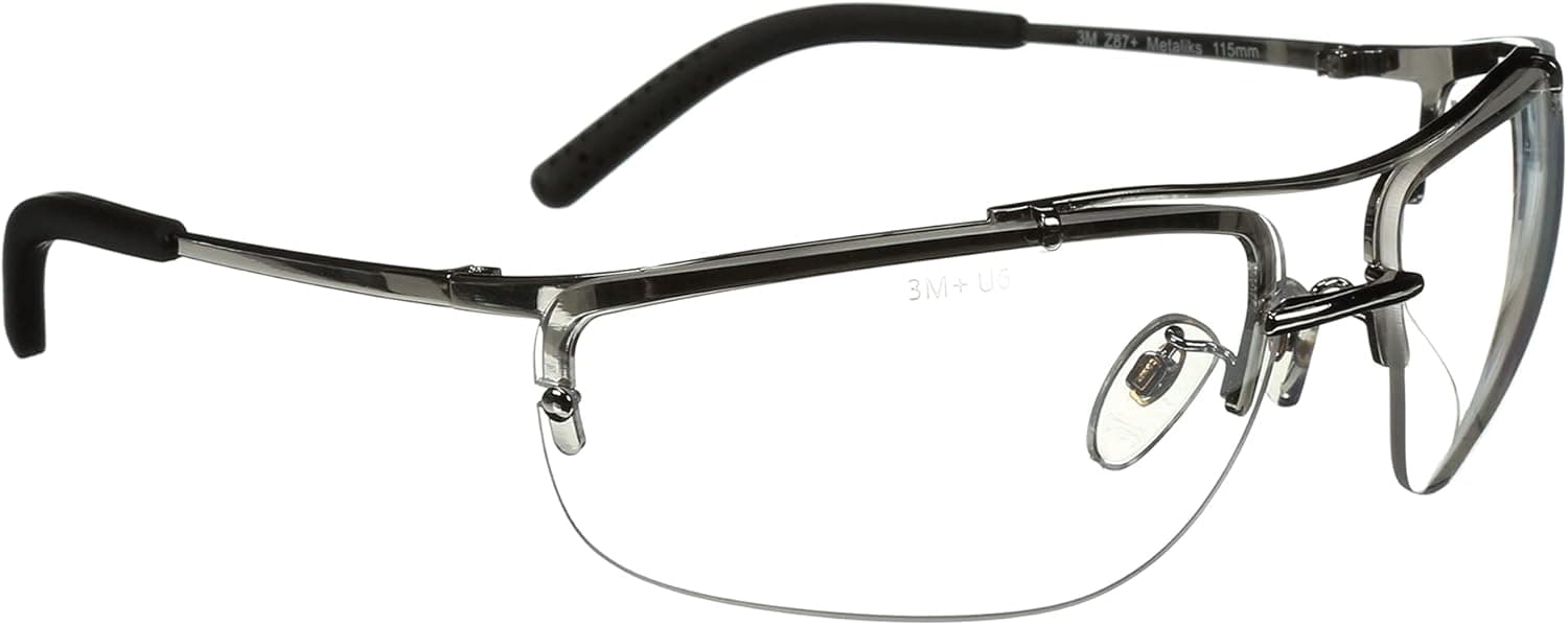 3M Safety Glasses, Metaliks, ANSI Z87, Anti-Fog, Clear Lens, Polished Metal Frame, Adjustable Bridge