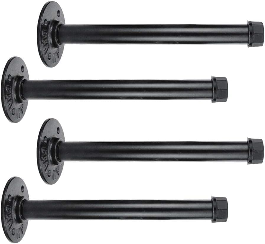GeilSpace Rustic Industrial Pipe Floating Shelf Brackets, Black Paint, Set of 4 - Industrial Fittings, Flanges, Pipes for Custom Floating Shelves, Wall-Mounted DIY Bracket (10 Inch)