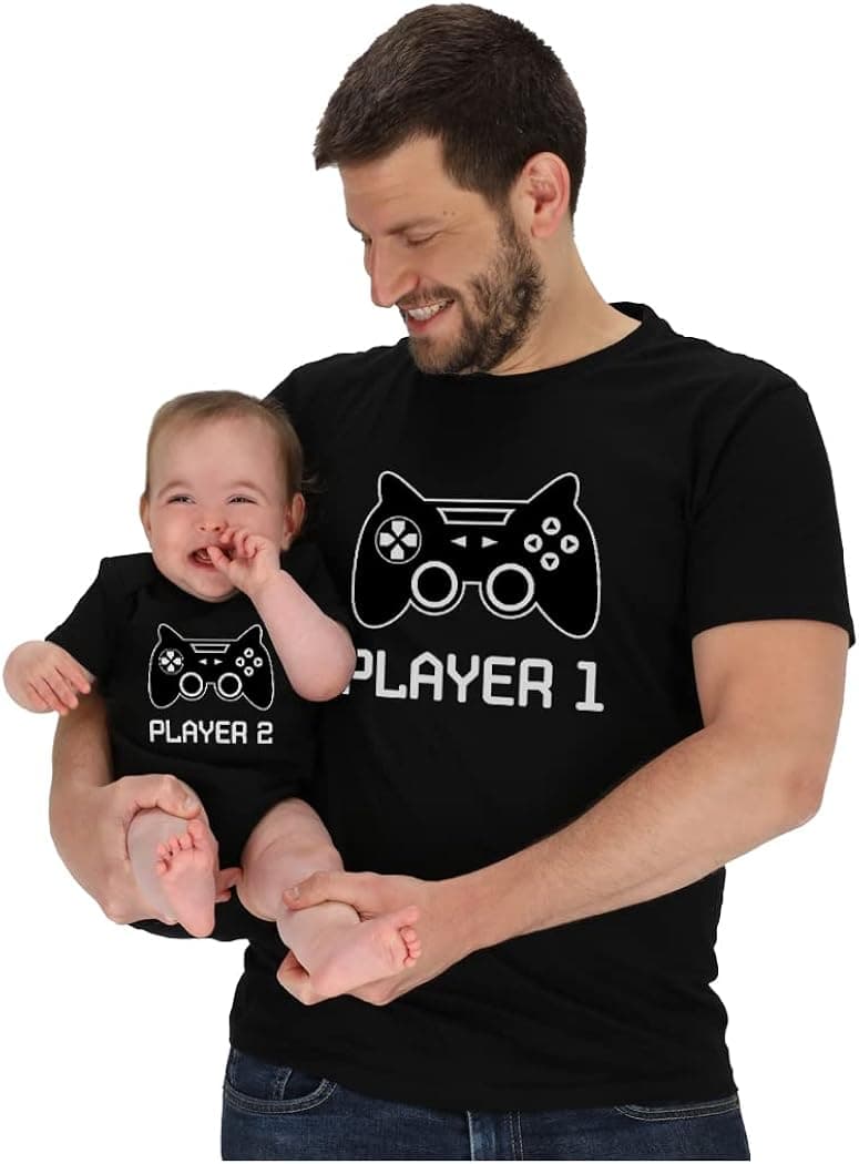 Tstars Gamer Dad and Son Matching Shirts Fathers Day Player 1 & 2 Daddy and Me Outfits