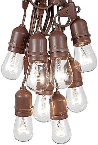 37.5 Foot S14 Edison Outdoor String Lights – Suspended - Commercial Grade - Backyard Garden Gazebo – Cafe Market String Lights – Vintage Patio String Lights – Brown Wire - 25 Clear S14 Bulbs