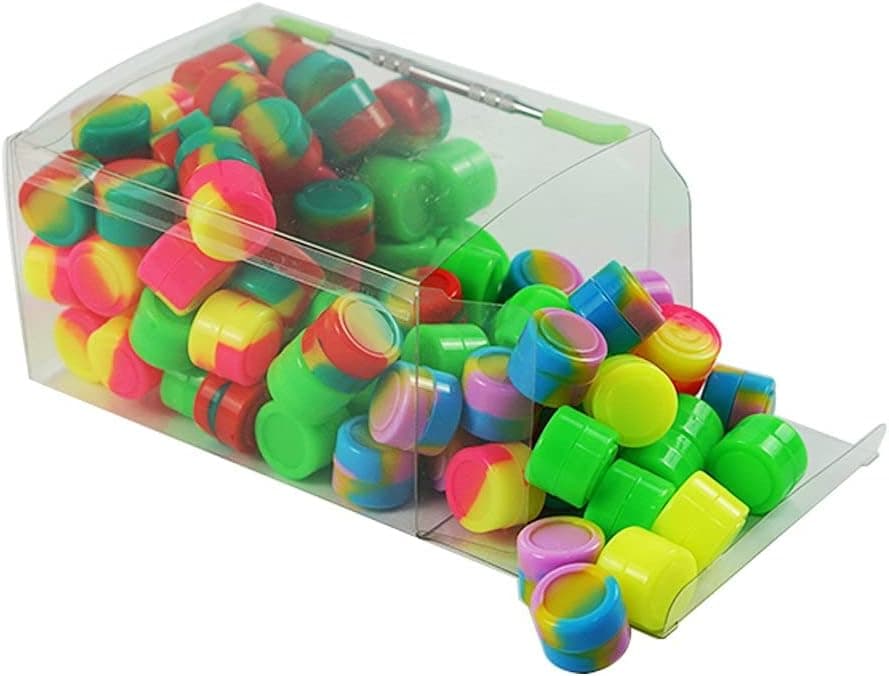 X-Value 100-Packed Mini 2ml Silicone Oil Container Non Stick Round Jar and a Carving Tool Assorted Color