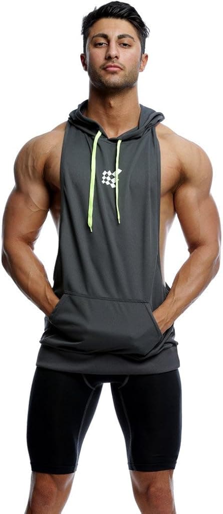 Jed North Bodybuilding Stringer Hoodie Gym Tank Top Racerback Hoodie,Charcoal Gray,Large