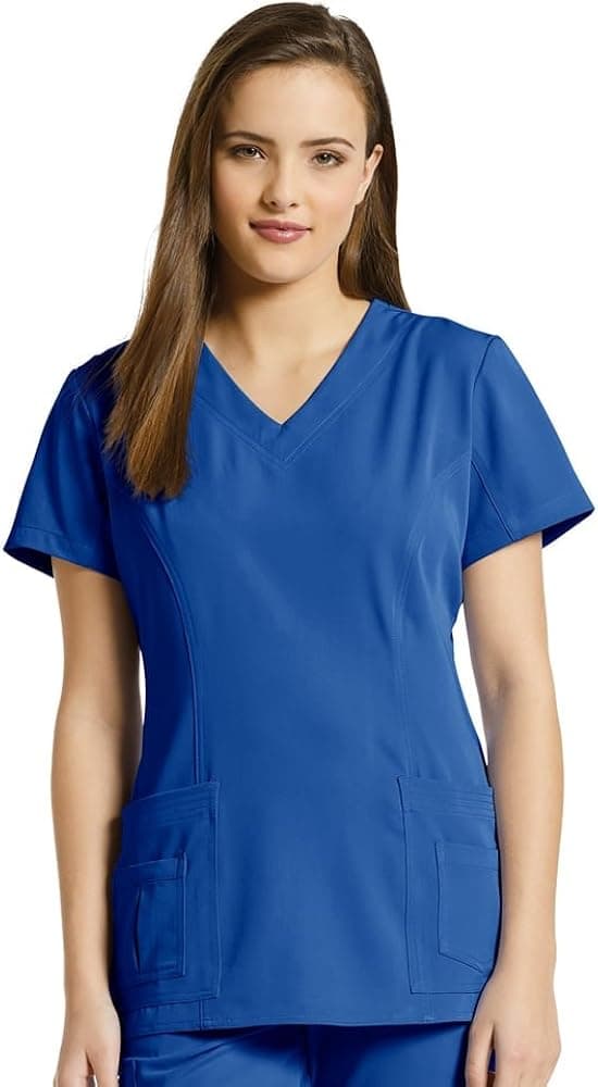 Marvella by White Cross Women's Shaped V-Neck Solid Scrub Top with Pockets Small Royal