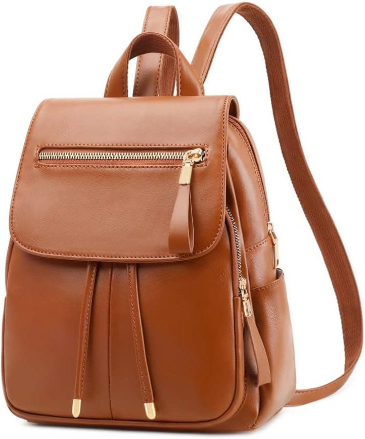 B&E LIFE Backpack Mini Backpack PU Leather Ladies Rucksack Shoulder Bag Purses Backpack (Brown)