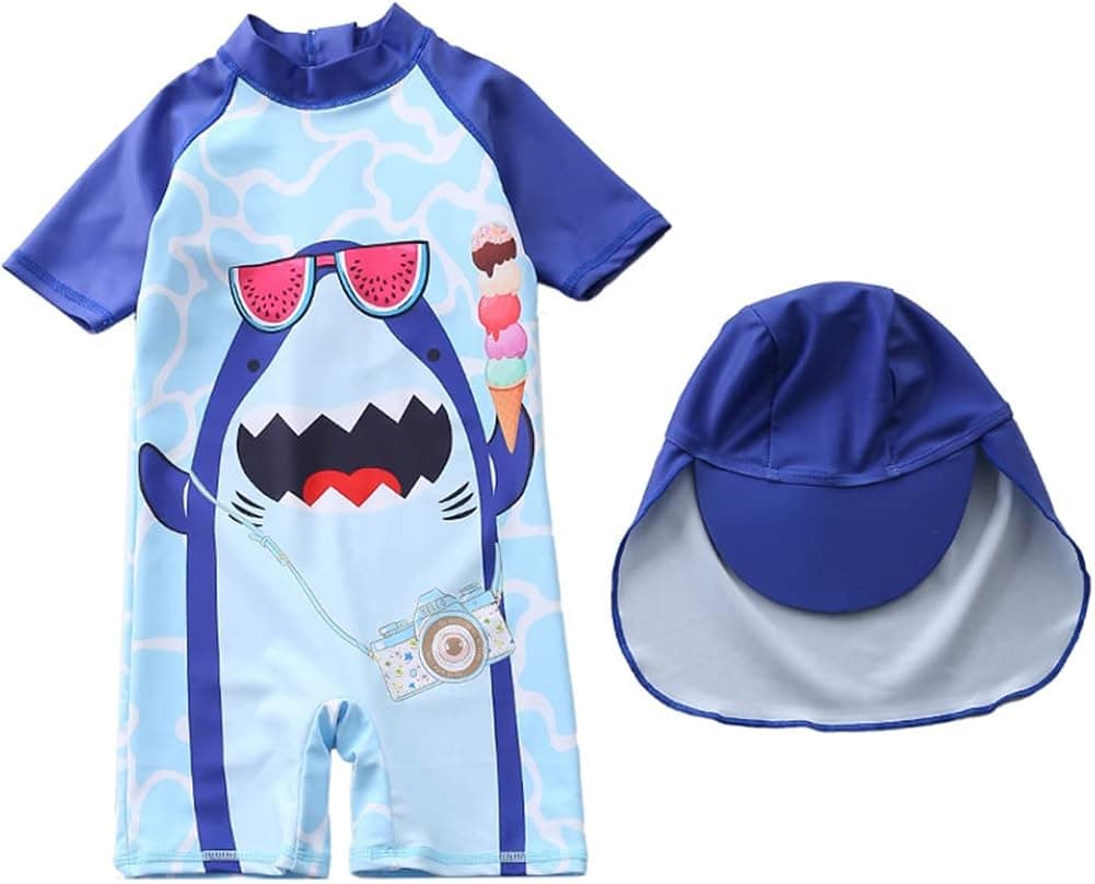 Baby Toddler Boys Swimsuit One Piece Zipper Bathing Suit Shark Sun Protection Rash Guard Swimwear Surfing Suit